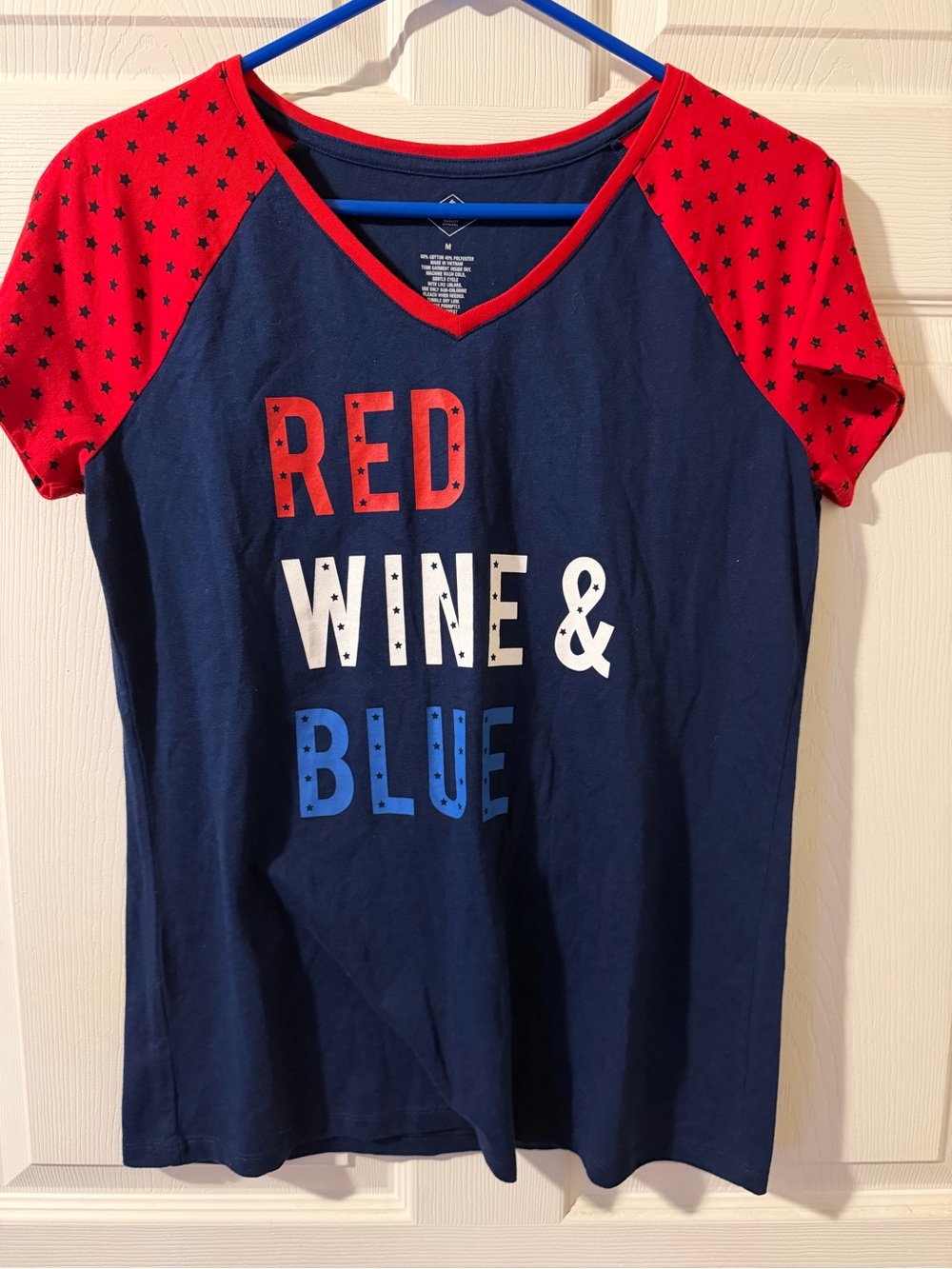 St. John's Bay Navy Tee with Red Raglan Sleeves - 'Red Wine & Blue'